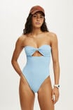 Strapless Knot Front One Piece Brazilian, CLEAR SEA BLUE WAFFLE - example image 4