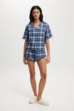Flannel Short Sleeve Shirt And Short Sleep Set, NAVY BLUE CHECK - alternate image 1