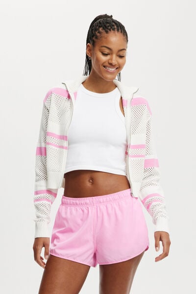 Active Crochet Zip Through, WHITE/MILLENNIAL PINK