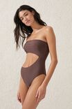Strapless Cut Out One Piece Brazilian, BROWNIE SHIMMER - alternate image 1
