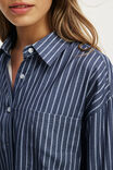 Cloud Soft Flannel Oversized Shirt, GERRY STRIPE STEELY BLUE - example image 2