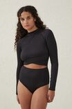 Cut Out L/S One Piece Cheeky, BLACK RIB - alternate image 1
