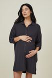 Sleep Recovery Maternity Long Sleeve Night Shirt, BLACK RIB - alternate image 1