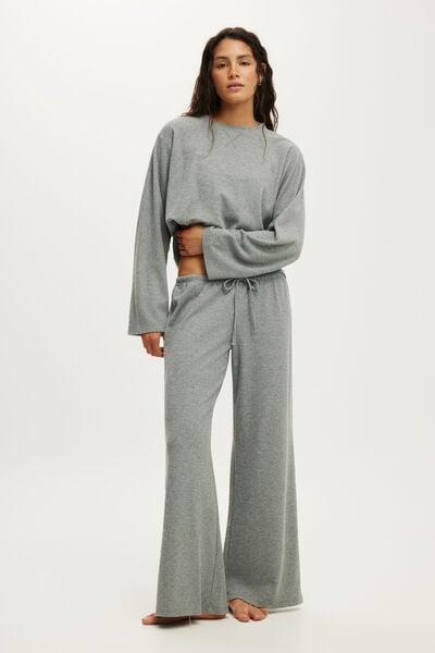 Super Soft Waffle Wide Leg Pant, MID GREY MARLE