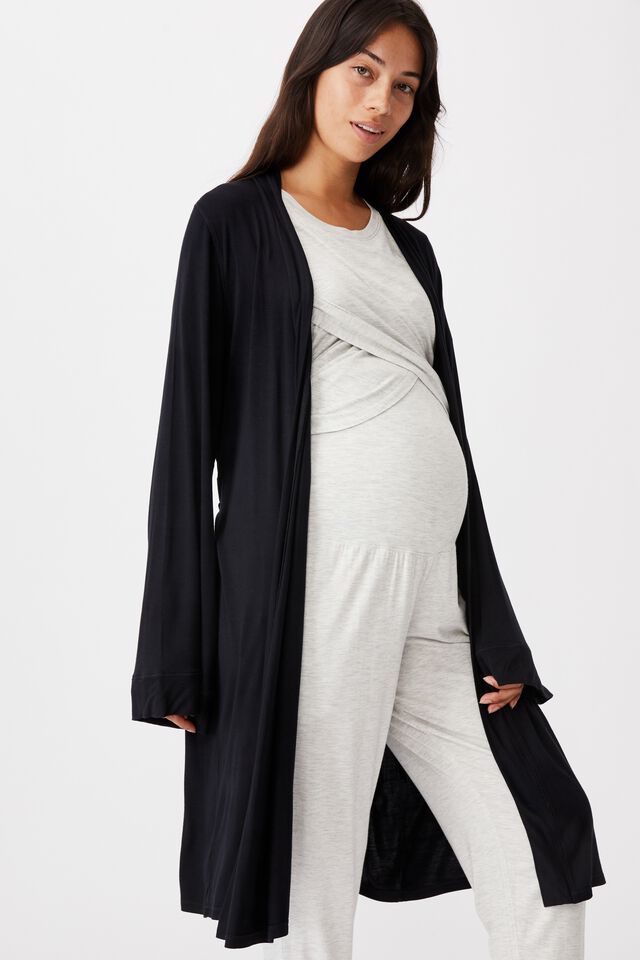 Sleep Recovery Maternity Gown, BLACK