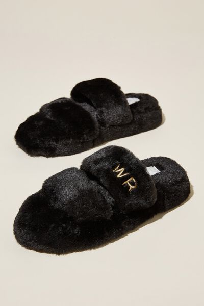 Plush Fur Slipper Personalised, BLACK