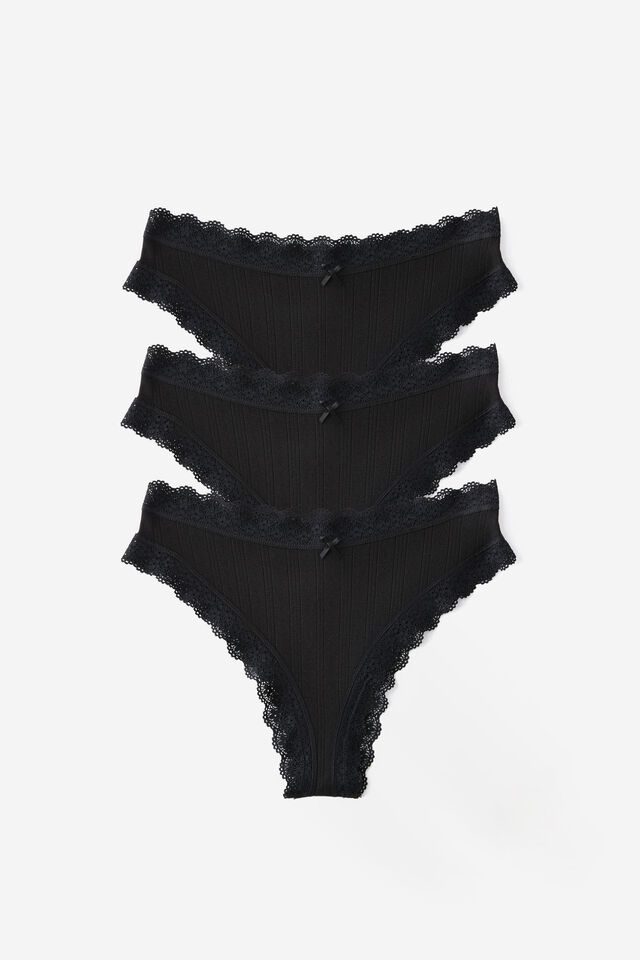 Cotton Lace Cheeky Brief 3 Pack, BLACK/BLACK/BLACK