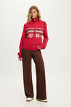 Funnel Neck Fairisle Knit Zip Through, CHARGED RED - example image 4
