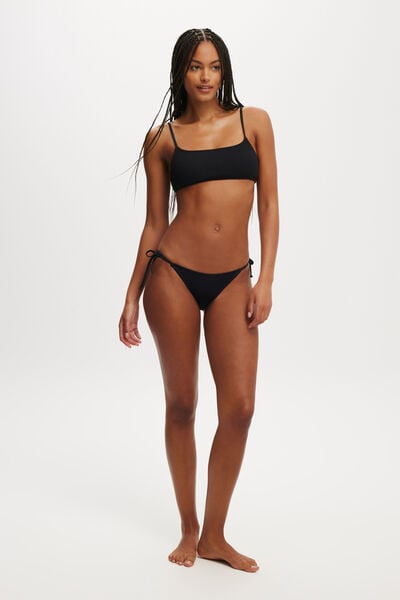 Fixed Tie Side Cheeky Bikini Bottom, BLACK CRINKLE