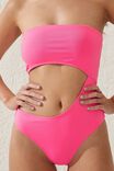 Strapless Cut Out One Piece Brazilian, NEON PINK - alternate image 2