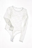 Stretch Lace Long Sleeve Bodysuit, CREAM - alternate image 1