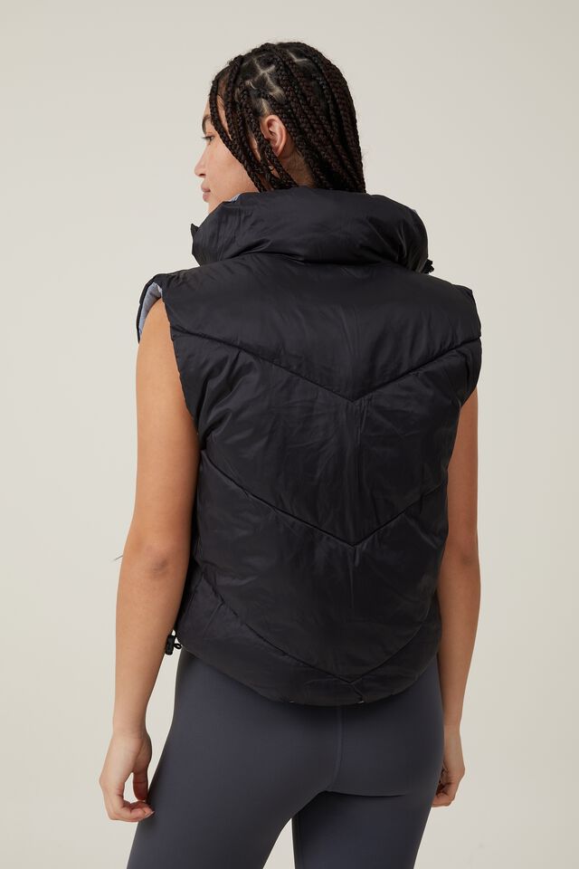 The Recycled Reversible Cropped Mother Puffer Vest, CLOUD GREY/BLACK