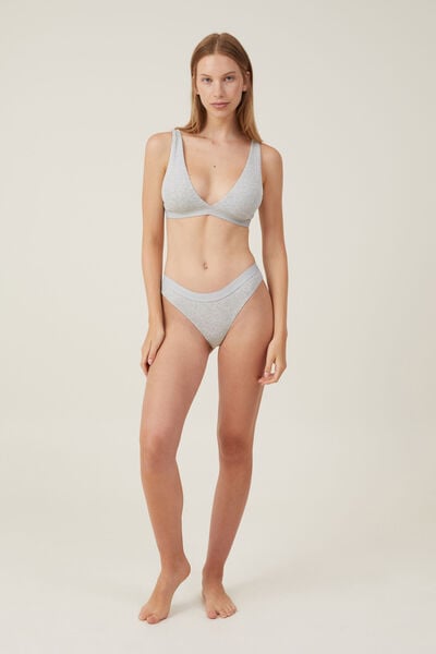 Organic Cotton Branded Rib Bikini Brief, MID GREY MARLE