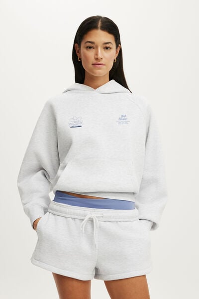 Plush Premium Graphic Raglan Hoodie, CLOUDY GREY MARLE/FLOWER