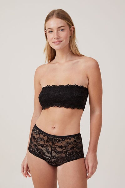 Butterfly Lace Padded Bandeau, BLACK