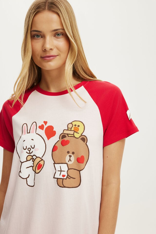 Relaxed Graphic T-Shirt Nightie, LCN LIN/LINE FRIENDS HEART STAMP