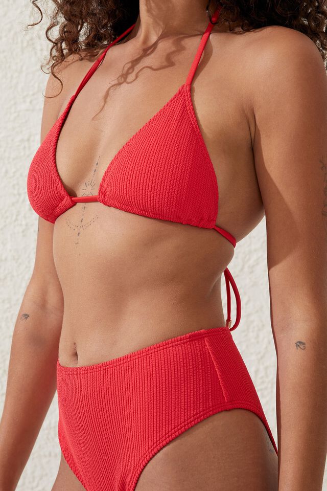 Highwaisted Cheeky Bikini Bottom, LOBSTER RED CRINKLE