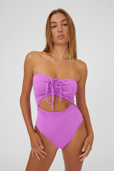 Gathered Tie Front Halter One Piece Cheeky, VIOLET