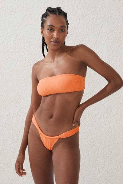 Thick Gathered Strap Brazilian Bikini Bottom, CANTALOUPE CRUSH WIDE RIB