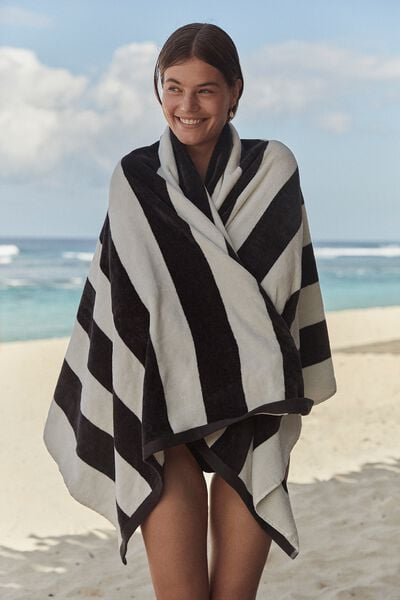 Cotton Beach Towel, SUMMER STRIPE BLACK