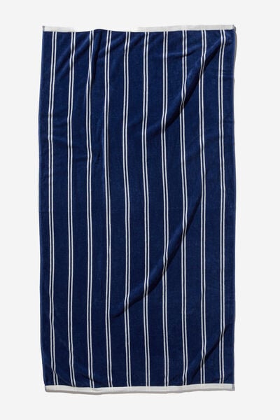 Cotton Beach Towel, CLASSIC STRIPE NAVY WHITE