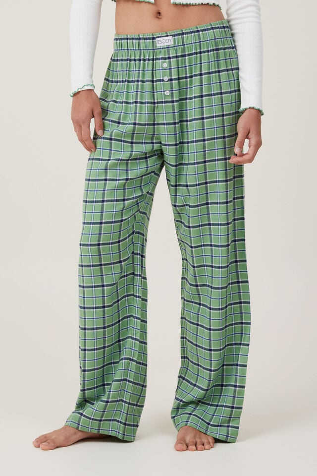 Flannel Boyfriend Boxer Pant Personalised, GREEN CHECK