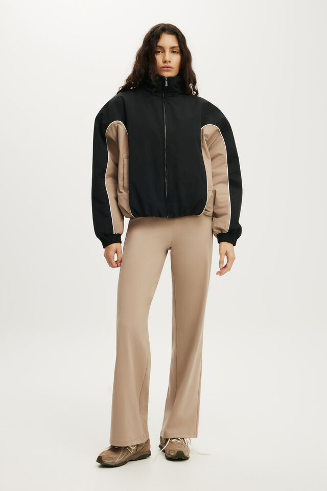 Lightweight Padded Track Jacket, BLACK/LATTE
