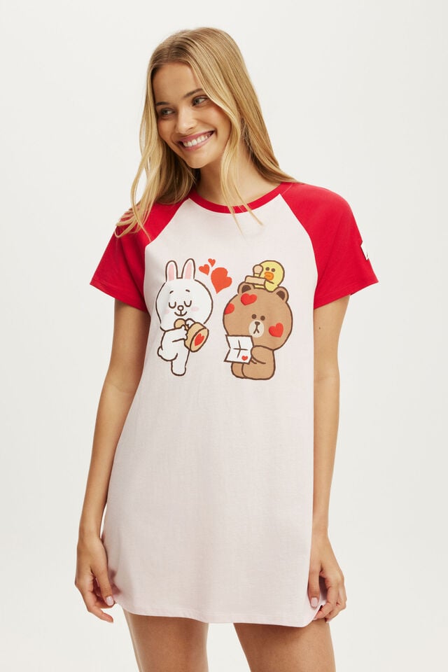 Relaxed Graphic T-Shirt Nightie, LCN LIN/LINE FRIENDS HEART STAMP