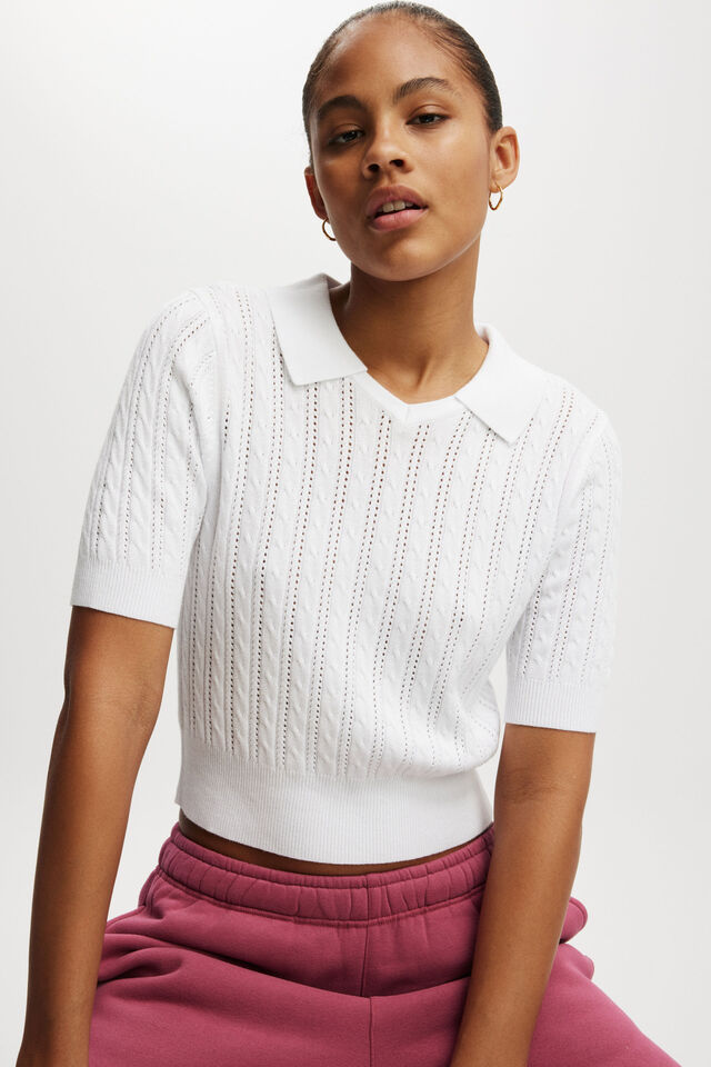 Lightweight Knit Polo Tshirt, WHITE