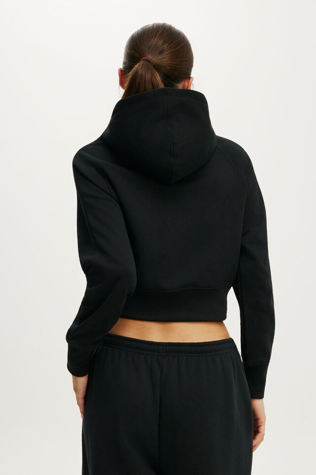 Active Raglan Zip Through Hoodie, BLACK