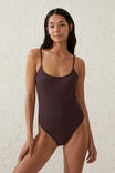 Thin Strap Low Scoop One Piece Cheeky, WILLOW BROWN CRINKLE - alternate image 1