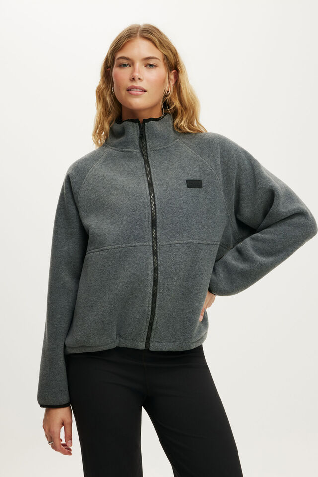 Polar Fleece Raglan Jacket, MID GREY MARLE