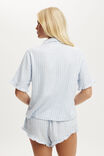 Flannel Short Sleeve Shirt And Short Sleep Set, BLUE/WHITE/PANNA COTTA STRIPE - alternate image 3
