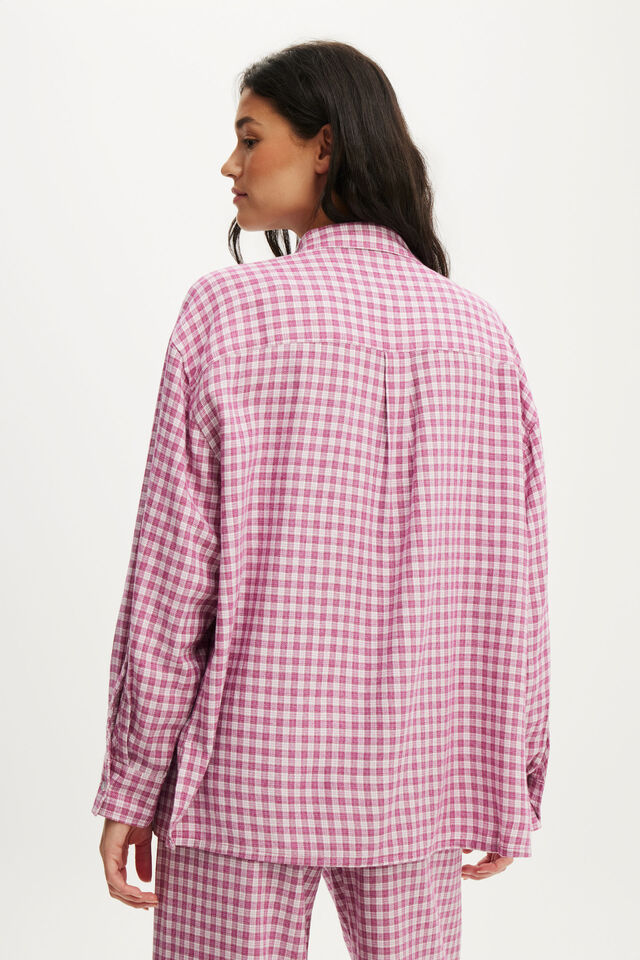 Personalised Cloud Soft Flannel Oversized Shirt, LUCY CHECK PINK KISS