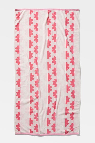 Cotton Beach Towel, GIGI DAISY STRIPE PINK RED