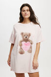 90S Graphic T-Shirt Nightie Personalised, DUSTY PINK/BEAR WITH HEART - alternate image 4