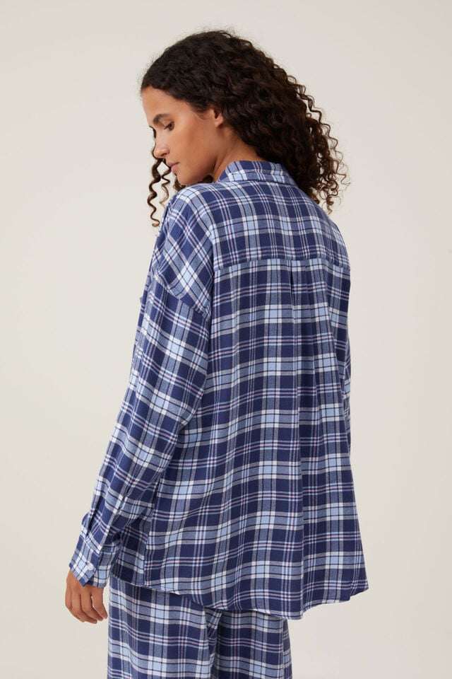 Flannel Boyfriend Long Sleeve Shirt, NAVY/BLUE CHECK