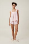 Linen Blend Ruffle Tank And Short Set, ROSIE FLORAL PINK/LACE TRIM - alternate image 1