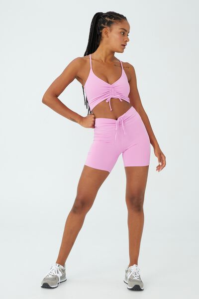 Contouring Ruched Bike Short, NEON ORCHID