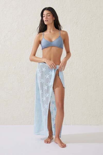 Open Mesh Beach Sarong Wrap Skirt, BLUE SKY/FLORAL