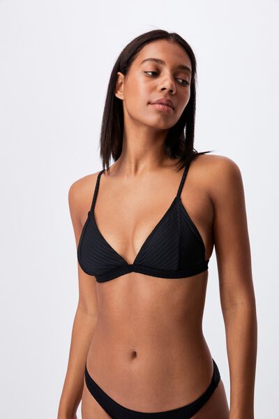 Fixed Triangle Bikini Top, BLACK RIB 21