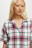 Flannel Short Sleeve Shirt And Short Sleep Set, TONI CHECK/NAVY/GREEN/RED - alternate image 2