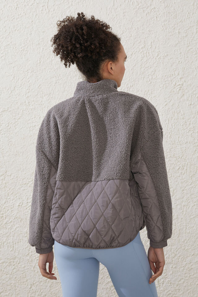 Sherpa Contrast Quilted Jacket, DESERT GREY