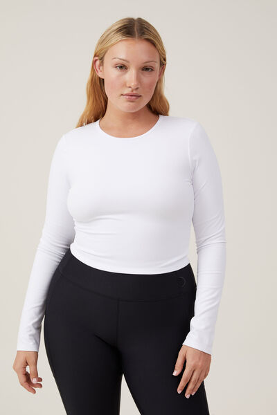 Ultra Soft Fitted Long Sleeve Top, WHITE