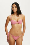Side Tie Gathered Brazilian Bikini Bottom, RED MINI GINGHAM - example image 4