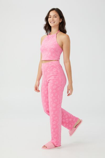 Petite Terry Summer Lounge Pant, PINK COSMOS WARPED FLORAL