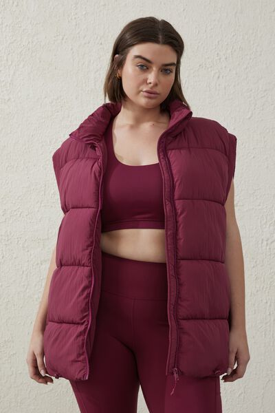 Curve Active Recycled Mother Puffer Vest, RED PLUM