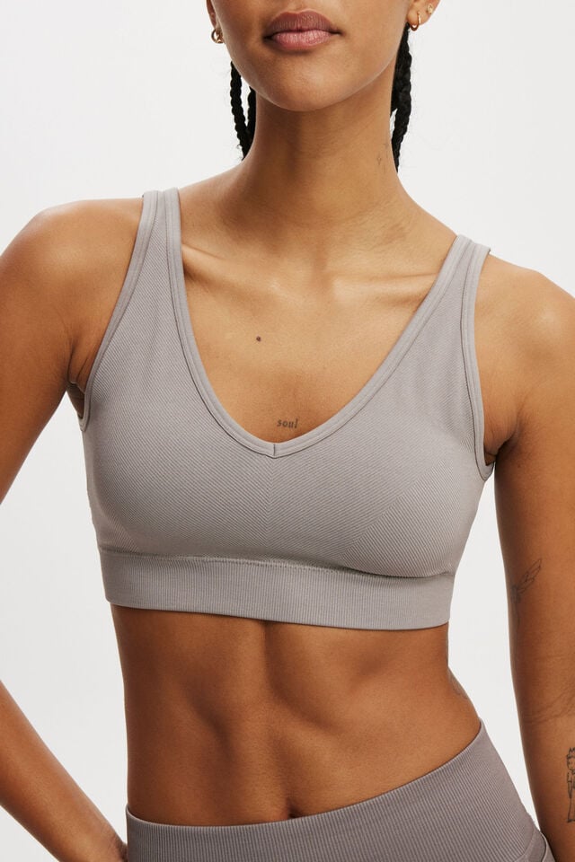 Seamless Plunge Strappy Back Crop, DESERT GREY