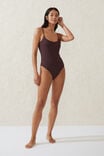 Thin Strap Low Scoop One Piece Cheeky, WILLOW BROWN CRINKLE - alternate image 4