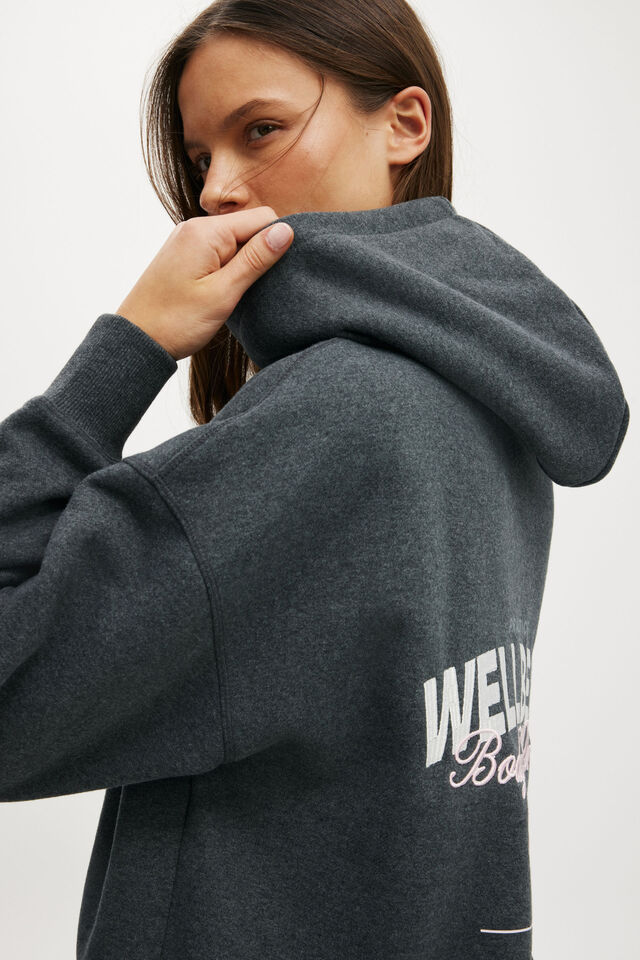 Plush Premium Graphic Hoodie, DARK GREY MARLE/WELLNESS